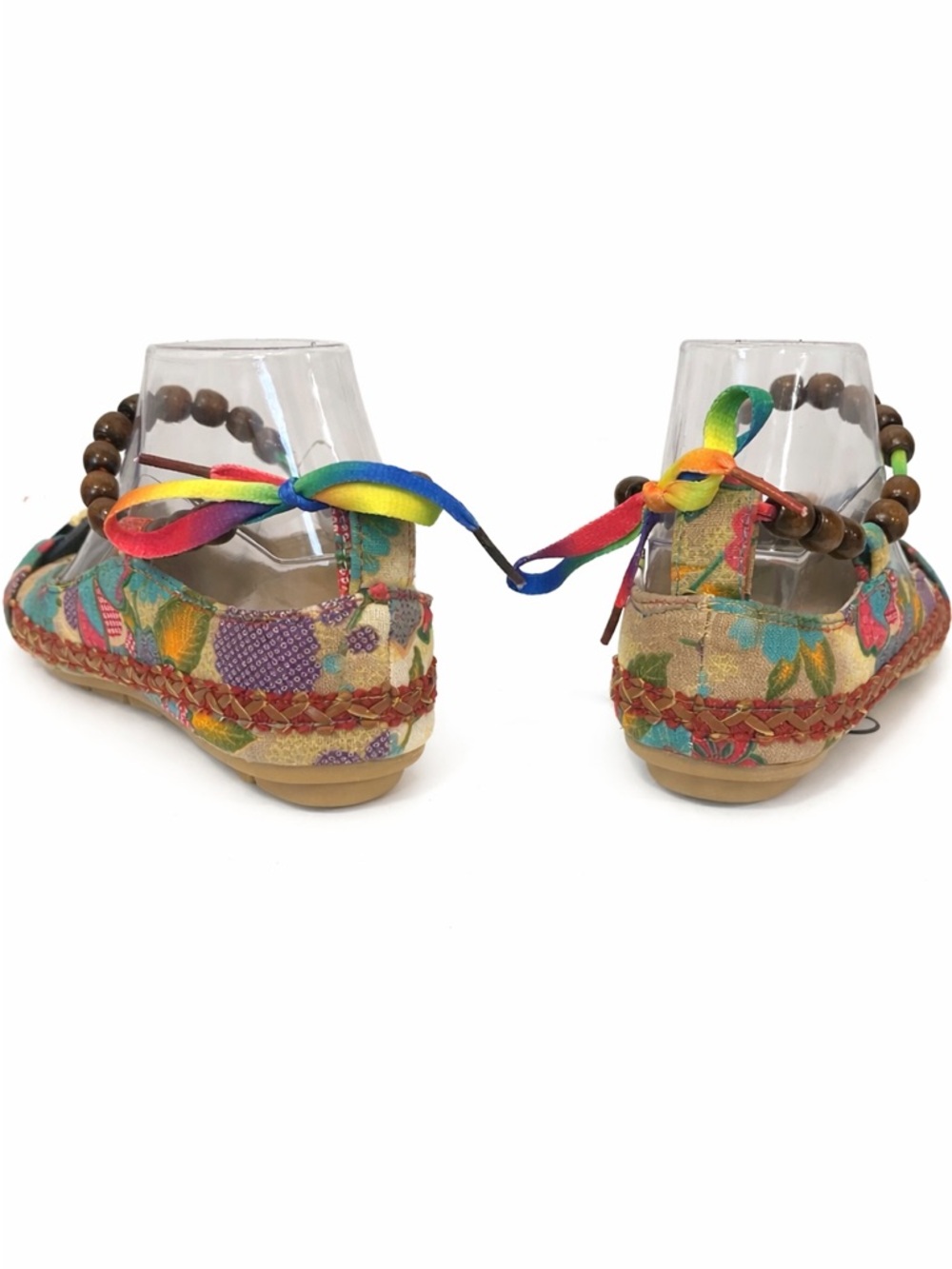 Colorful Floral Espadrille Sandals with Beaded Ankle Tie - Picture 3 of 6